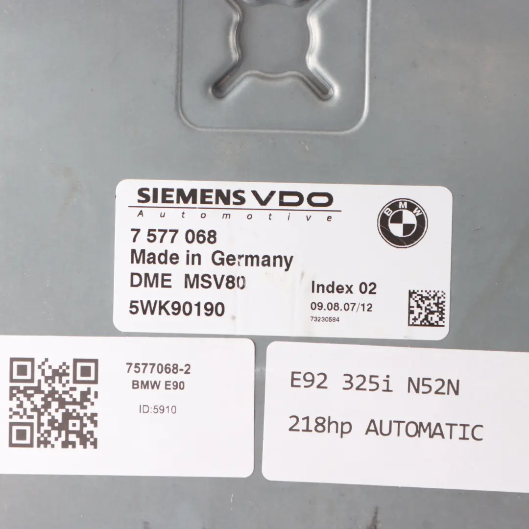 BMW E90 E91 E92 N52N 325i 218HP Motore ECU DME CAS3 Chiave Automatica - SKU 7577068-2 - Numero di parte 7577068