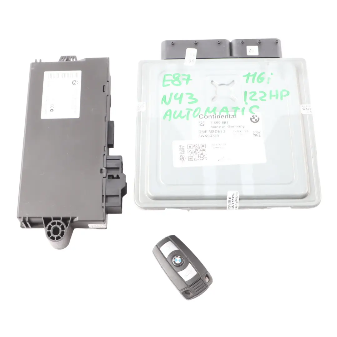 N43 ECU Kit DME 7579142 CAS3 + Key Automatic to BMW E81 E87 LCI 116i 1.6 Petrol with Part number 7599881 BMW E81 E87 LCI 116i 1.6 Petrol N43 ECU Kit DME 7579142 CAS3 + Key Automatic - SKU 7579142-16 - Part number 7599881