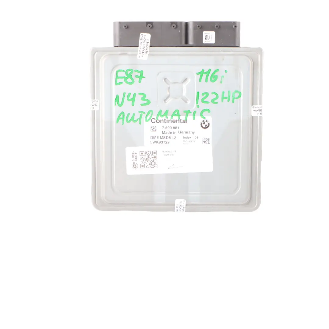 N43 ECU Kit DME 7579142 CAS3 + Key Automatic to BMW E81 E87 LCI 116i 1.6 Petrol with Part number 7599881 BMW E81 E87 LCI 116i 1.6 Petrol N43 ECU Kit DME 7579142 CAS3 + Key Automatic - SKU 7579142-16 - Part number 7599881