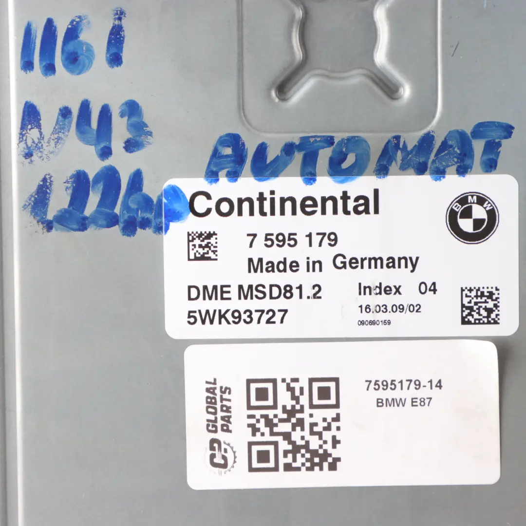 N43 122HP Engine ECU DME Automatic to BMW E81 E87 LCI 116i E90 E91 316i with Part number 7595179 BMW E81 E87 LCI 116i E90 E91 316i N43 122HP Engine ECU DME Automatic - SKU 7595179-14 - Part number 7595179