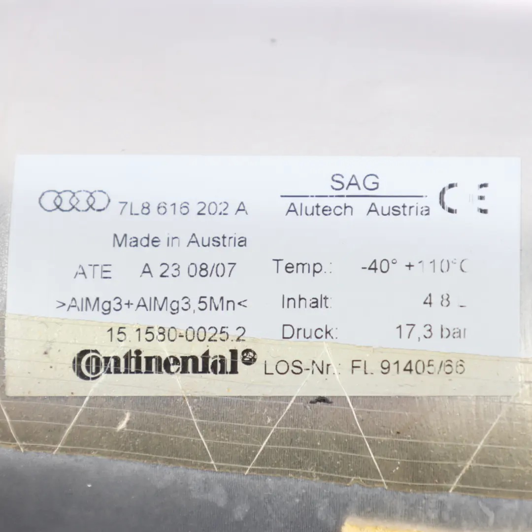 Suspensión Neumática Trasera Tanque Presión Botella Depósito para Audi Q7 con número de pieza 7L8616202A Audi Q7 Suspensión Neumática Trasera Tanque Presión Botella Depósito - SKU 7L8616202A - Número de pieza 7L8616202A