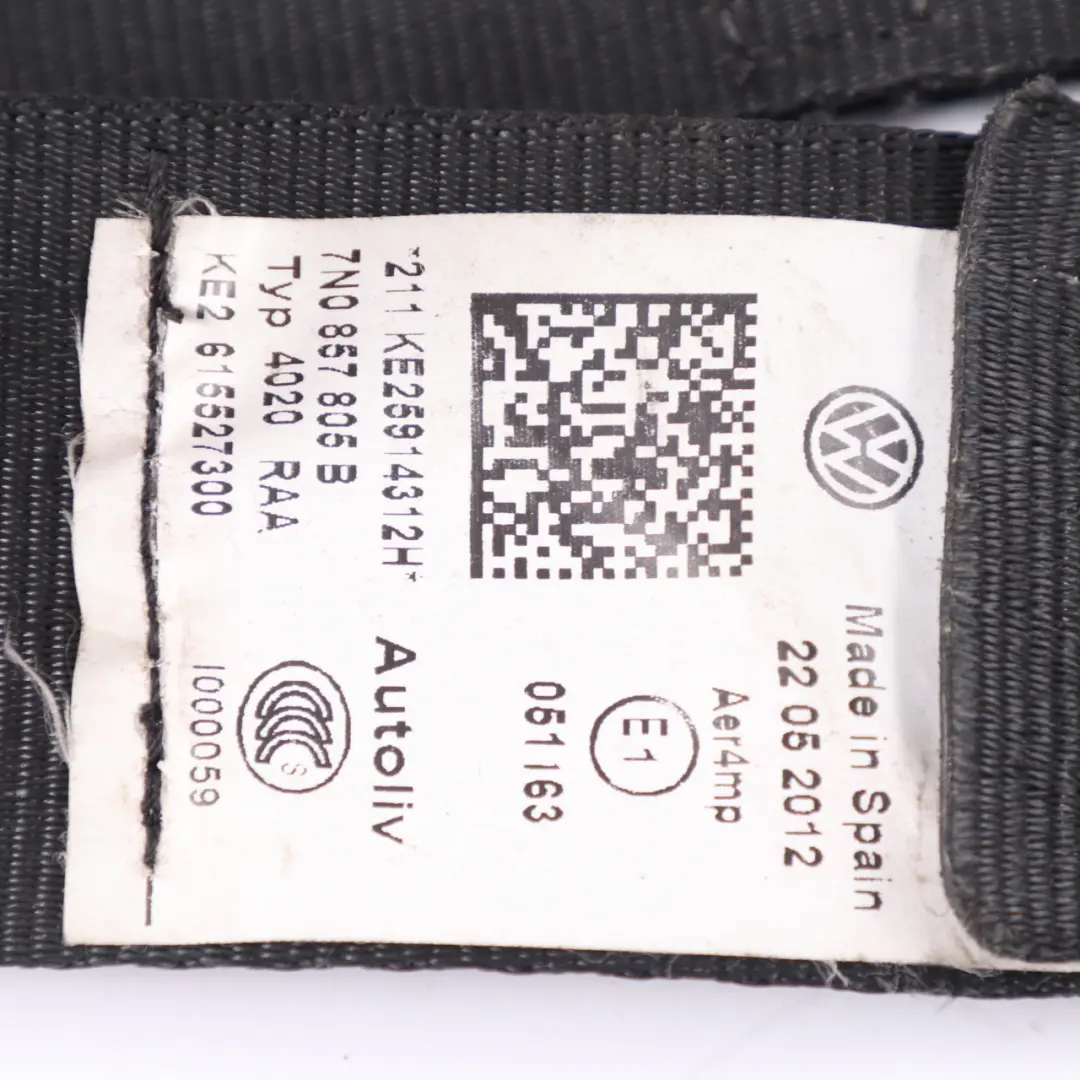 VW Volkswagen Sharan 7N Pas Bezpieczeństwa Lewy Tył Czarny - SKU 7N0857805D - Numer Części 7N0857805D