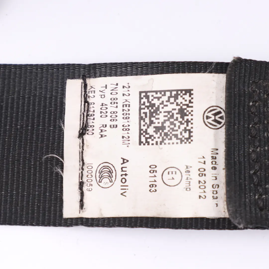 VW Volkswagen Sharan 7N Rear Seat Belt Right O/S Seatbelt Black - SKU 7N0857806D - Part number 7N0857806D