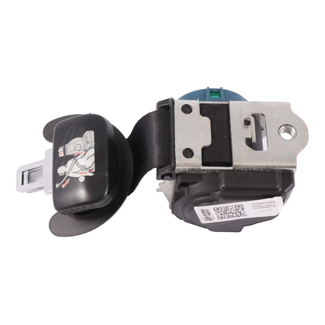 VW Volkswagen Sharan 7N Seatbelt Rear Right O/S Black 3rd Third Row - SKU 7N0857812 - Part number 7N0857812
