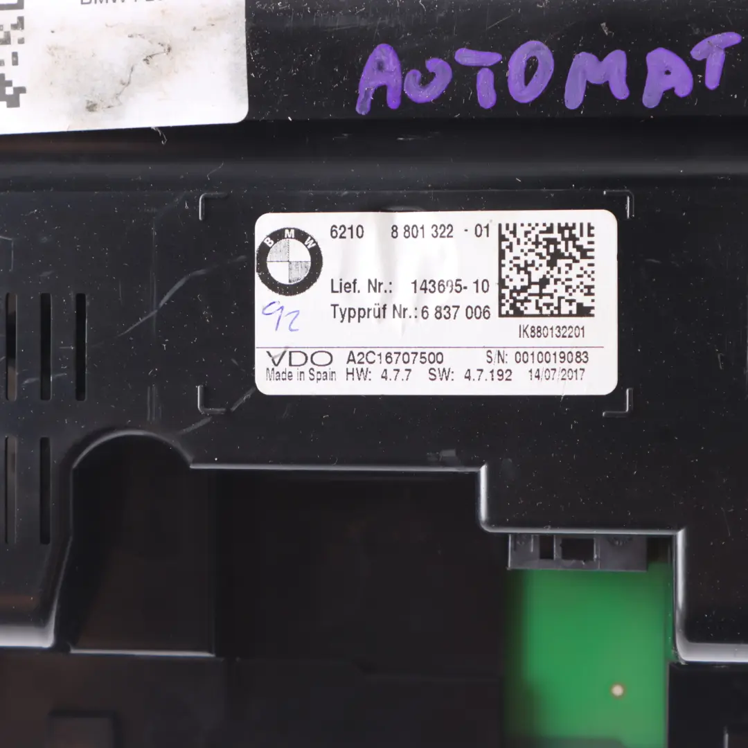 Instrument Cluster Petrol Speedo Clocks Automatic to BMW F22 F23 with Part number 8801322 BMW F22 F23 Instrument Cluster Petrol Speedo Clocks Automatic - SKU RHD-8801322 - Part number 8801322