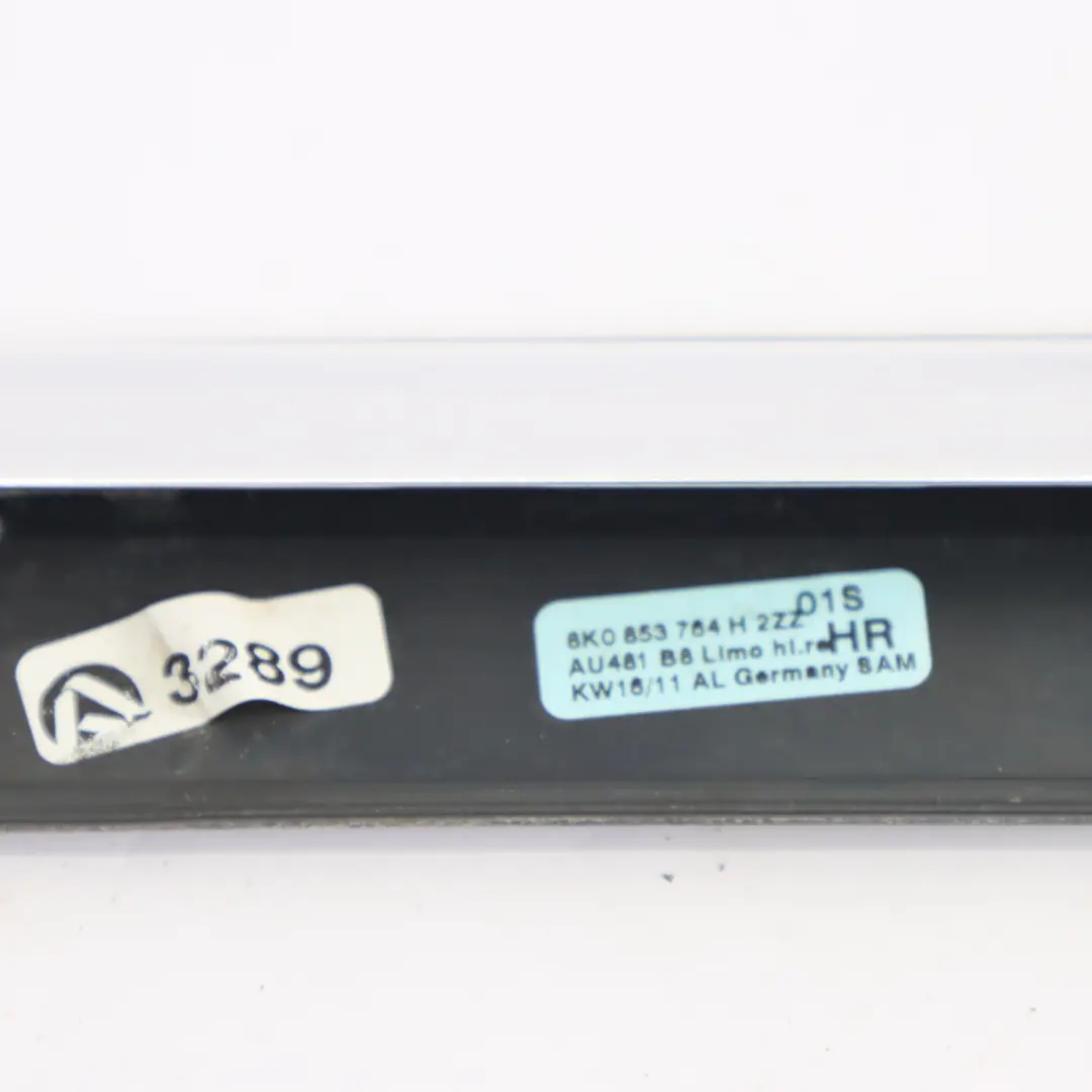 Window Seal Door Rear Right O/S Trim Strip Chrome Moulding to Audi A4 B8 with Part number 8K0853764H Audi A4 B8 Window Seal Door Rear Right O/S Trim Strip Chrome Moulding - SKU 8K0853764H - Part number 8K0853764H