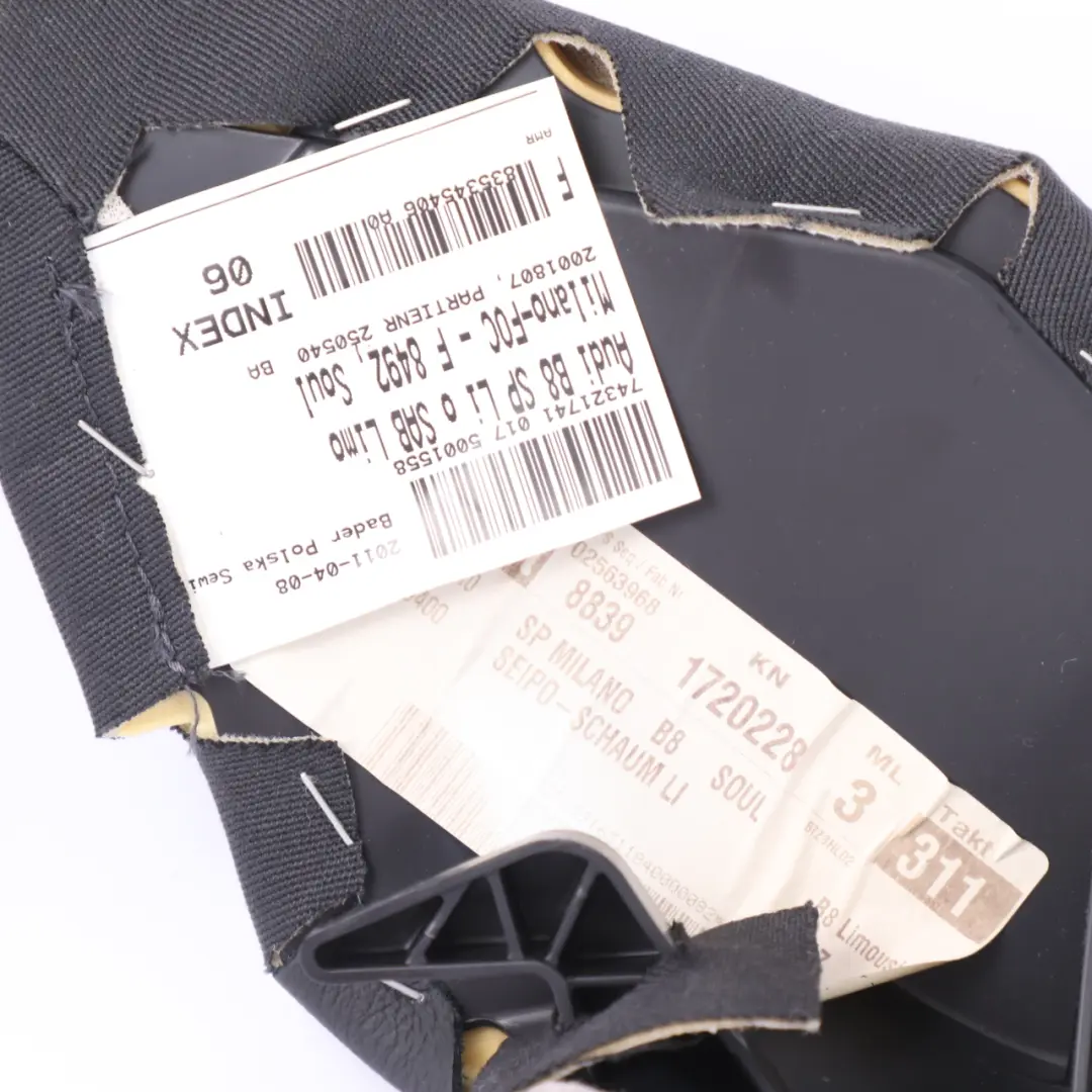 Panneau siège arrière gauche Traversin latéral Cuir noir Audi A4 B8 - SKU 8K0885703AE - Numéro de pièce 8K0885703AE