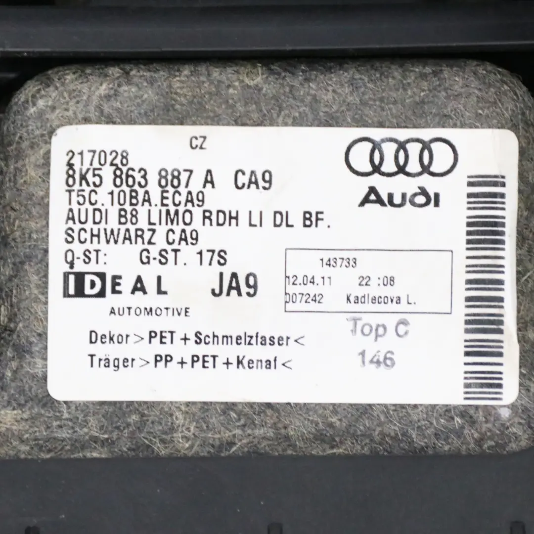 Audi A4 B8 Limousine Kofferraum Abdeckung Hinten Links Fach - SKU 8K5863887A - Teilenummer 8K5863887A