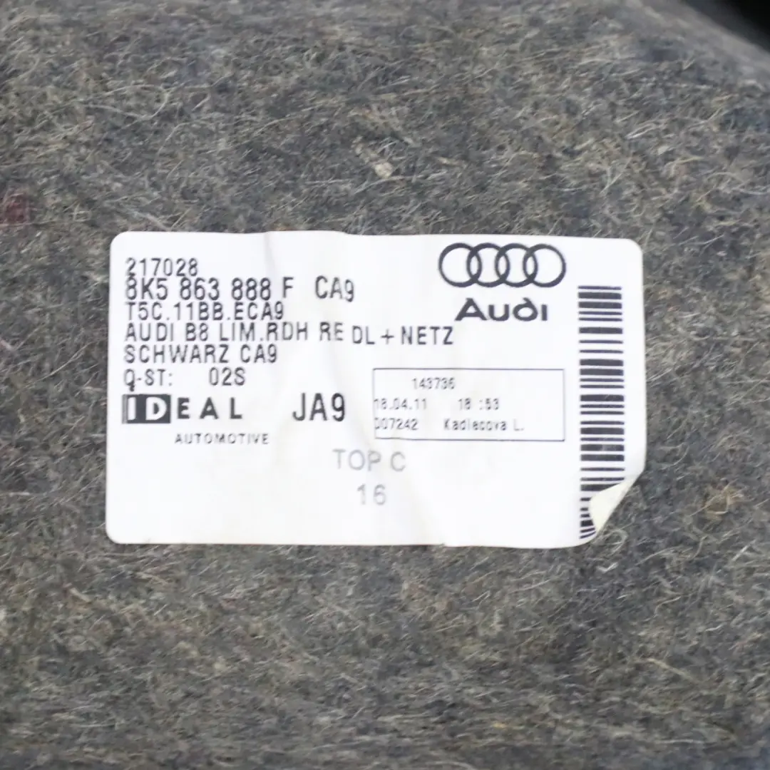 Rivestimento del bagagliaio posteriore destro per Audi A4 B8 Sedan con numero di parte 8K5863888F Audi A4 B8 Sedan Rivestimento del bagagliaio posteriore destro - SKU 8K5863888F - Numero di parte 8K5863888F