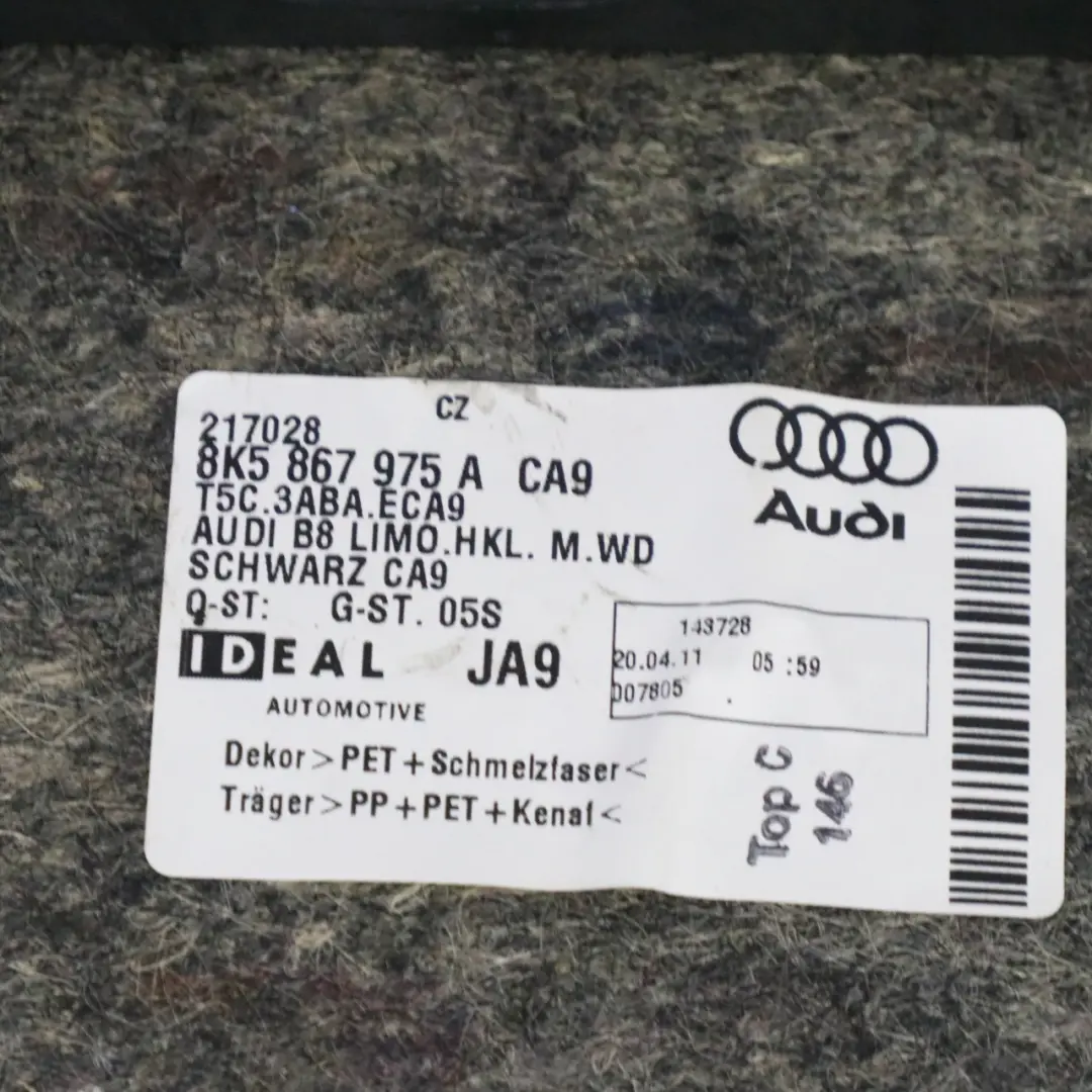 Copertura interna pannello bagagliaio posteriore per Audi A4 B8 con numero di parte 8K5867975A Audi A4 B8 Copertura interna pannello bagagliaio posteriore - SKU 8K5867975A - Numero di parte 8K5867975A