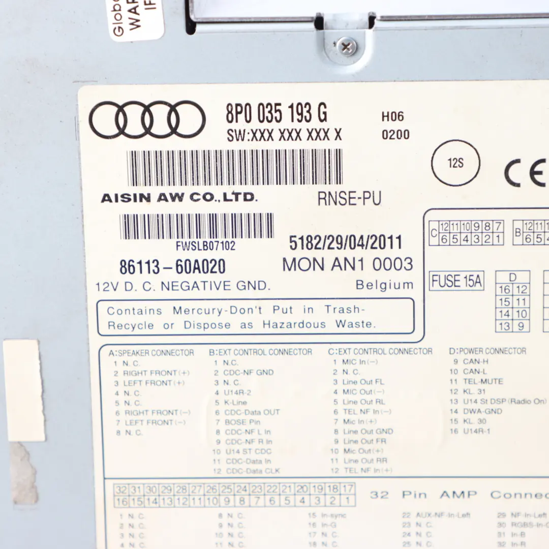 Audi A3 8P Radio Media GPS Sat Navigation Unit - SKU 8P0035193GX - Part number 8P0035193GX
