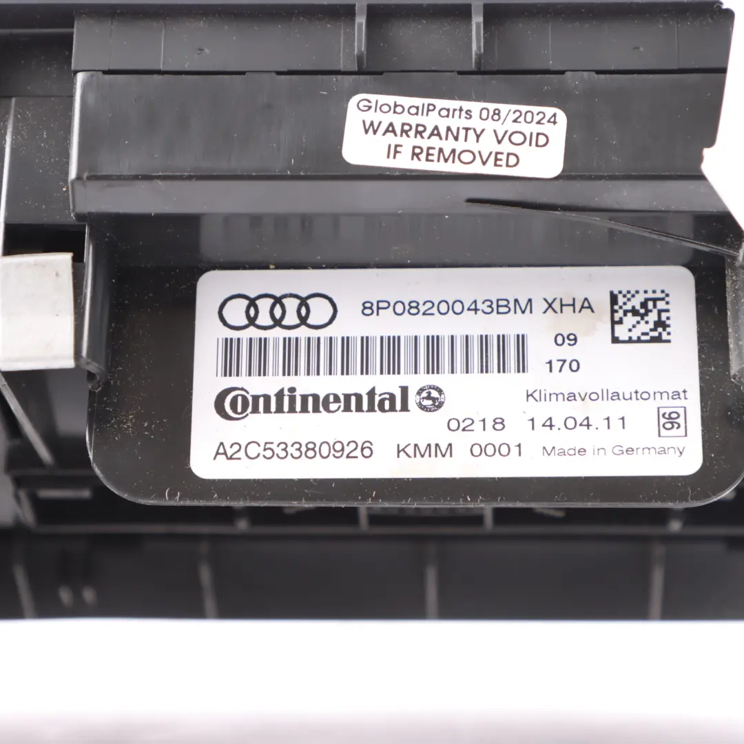 Audi A3 8P Dashboard Air Vent A/C Heater Climate Control Panel - SKU 8P0820043BM - Part number 8P0820043BM