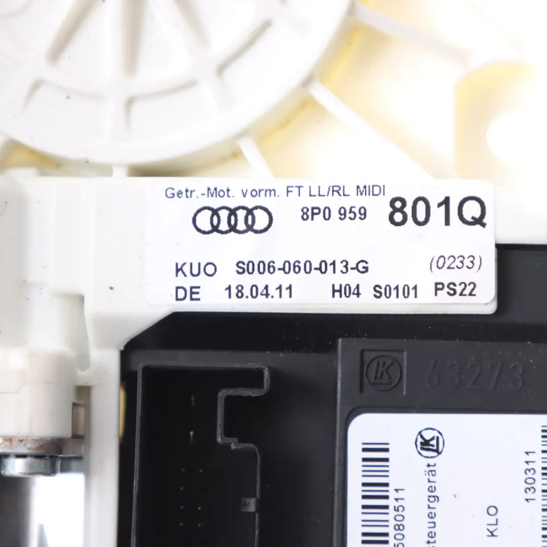 Audi A3 8P Window Lifter Motor Door Front Left N/S Regulator Drive - SKU 8P0959801P - Part number 8P0959801P