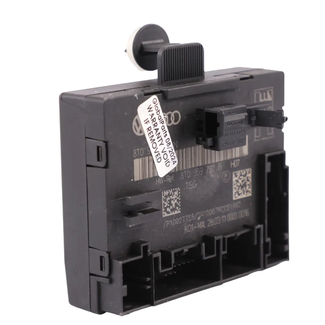 Front Door Lock System Module Right O/S Control Unit ECU 8T0959792B to Audi A4 B8 with Part number 8T0959792G Audi A4 B8 Front Door Lock System Module Right O/S Control Unit ECU 8T0959792B - SKU 8T0959792G - Part number 8T0959792G