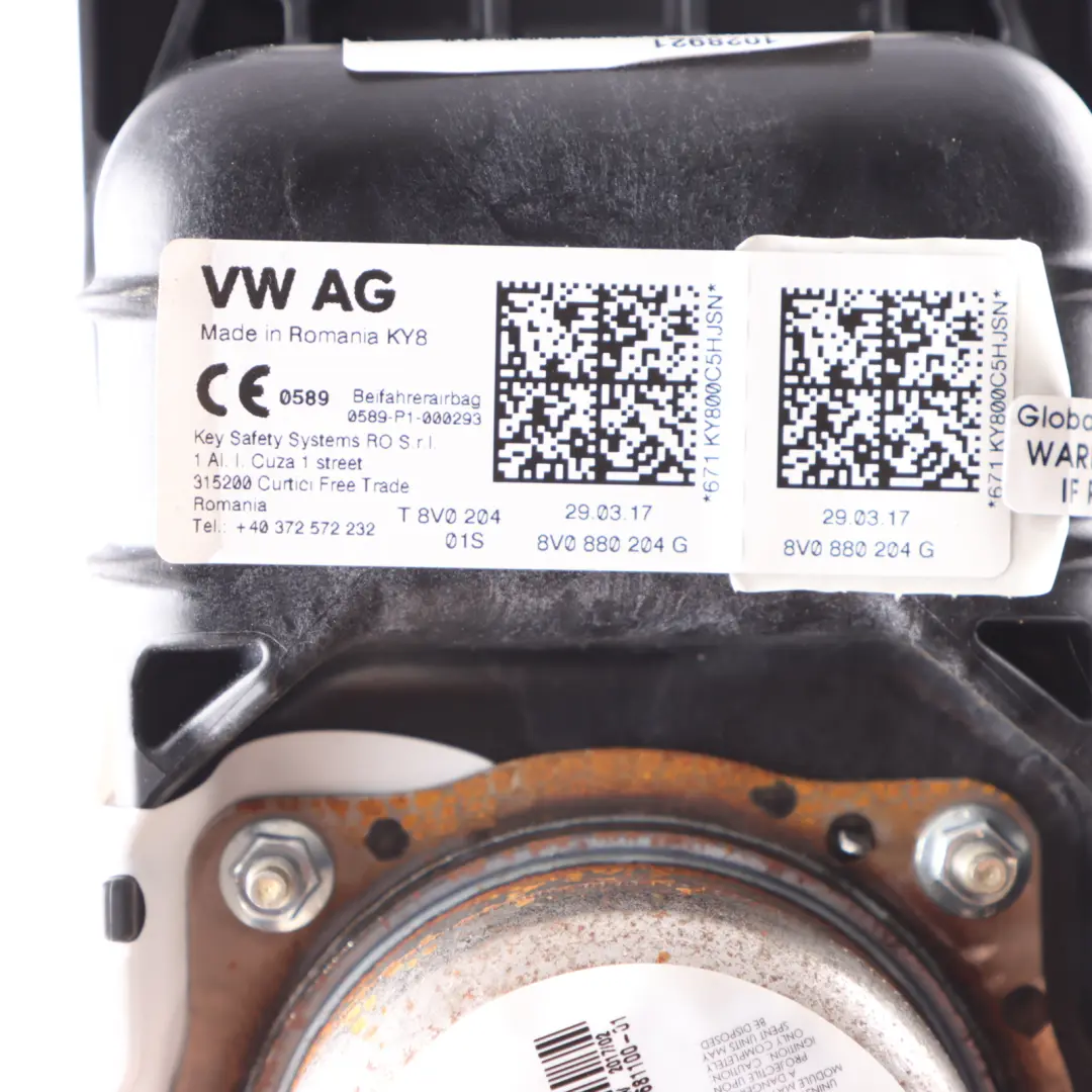 SRS Module Dashboard Passenger Side N/S Left Bag to Audi A3 S3 8V Air with Part number 8V0880204G Audi A3 S3 8V Air SRS Module Dashboard Passenger Side N/S Left Bag - SKU 8V0880204G - Part number 8V0880204G