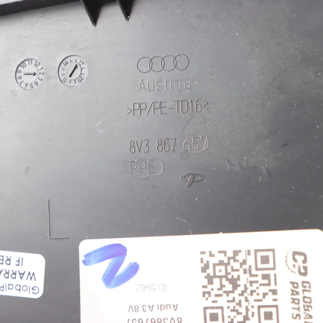 Trunk Boot Rear Inner Sill Trim Panel Lock Cover Left N/S to Audi A3 8V with Part number 8V3867657 Audi A3 8V Trunk Boot Rear Inner Sill Trim Panel Lock Cover Left N/S - SKU 8V3867657 - Part number 8V3867657