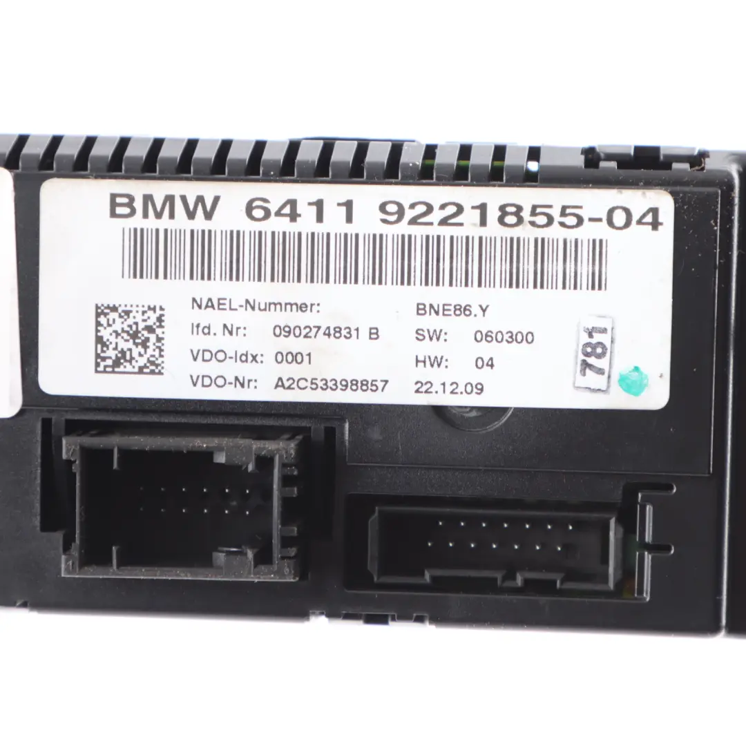 Heater Air Conditioning A/C Control Panel Unit to BMW E92 E93 Automatic with Part number 9221855 BMW E92 E93 Automatic Heater Air Conditioning A/C Control Panel Unit - SKU 9221855 - Part number 9221855