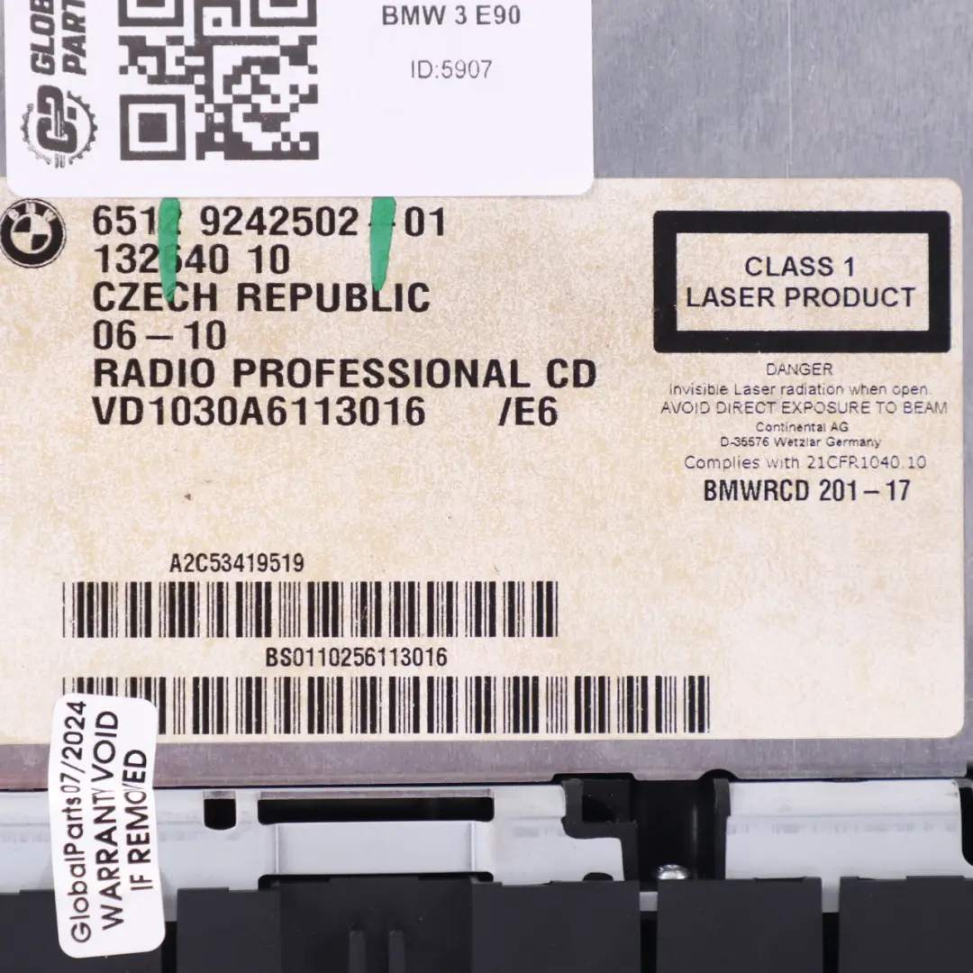 Lecteur CD BMW E81 E82 E87 E88 E90 E91 E92 Radio Professional pour à propos du numéro de pièce 9242502 Lecteur CD BMW E81 E82 E87 E88 E90 E91 E92 Radio Professional - SKU 9242502 - Numéro de pièce 9242502