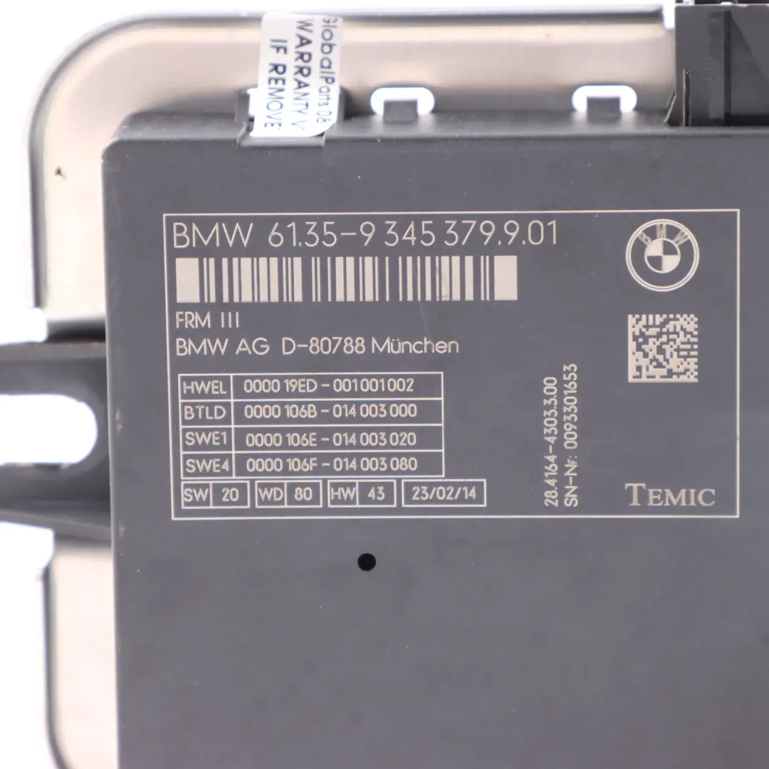 Módulo Control Luz Habitáculo ECU FRM3 TEMIC para BMW X3 F25 con número de pieza 9345379 BMW X3 F25 Módulo Control Luz Habitáculo ECU FRM3 TEMIC - SKU 9345379 - Número de pieza 9345379