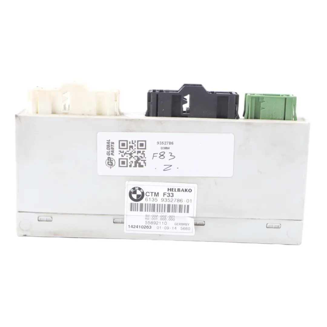 Folding Top Roof ECU Module Control Unit CTM to BMW F33 F83 M4 Convertible with Part number 9352786 BMW F33 F83 M4 Convertible Folding Top Roof ECU Module Control Unit CTM - SKU 9352786 - Part number 9352786