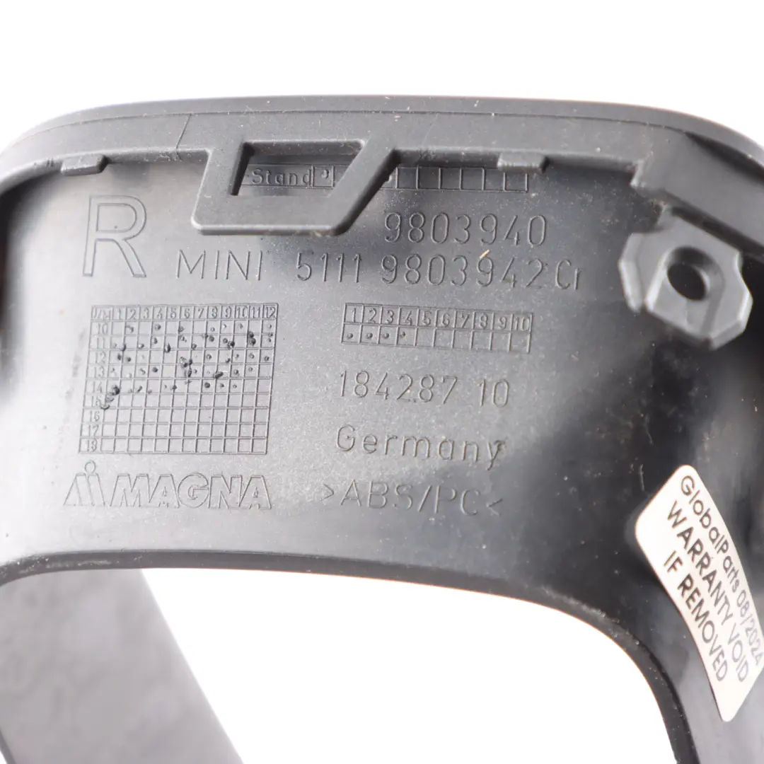 Front Bumper Cover Brake Air Duct Trim Right O/S to Mini R60 R61 with Part number 9803940 Mini R60 R61 Front Bumper Cover Brake Air Duct Trim Right O/S - SKU 9803940-1 - Part number 9803940