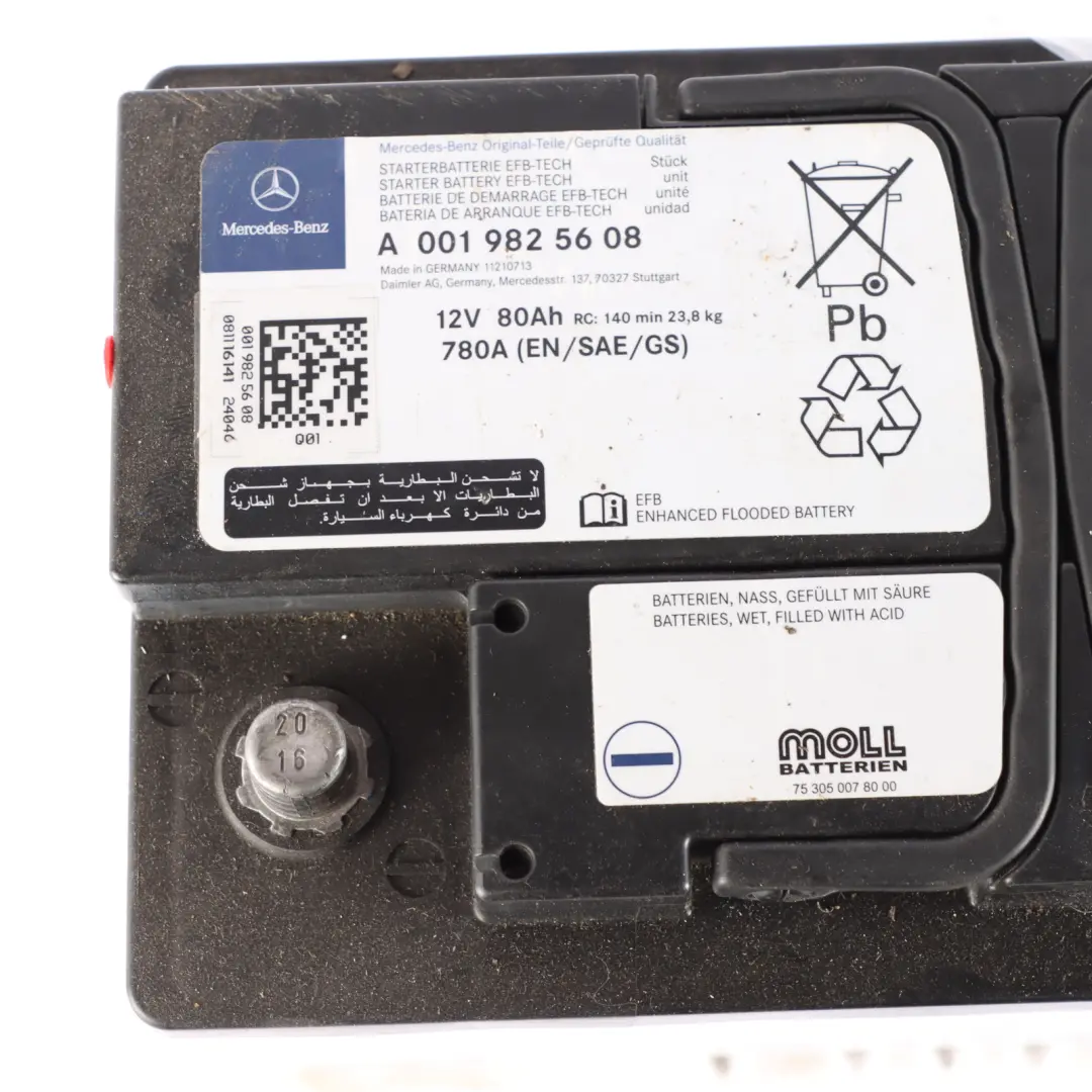 12V/80AH 780A Start Stop to Mercedes C117 X156 W176 Battery with Part number A0019825608 Mercedes C117 X156 W176 Battery 12V/80AH 780A Start Stop - SKU A0019825608 - Part number A0019825608