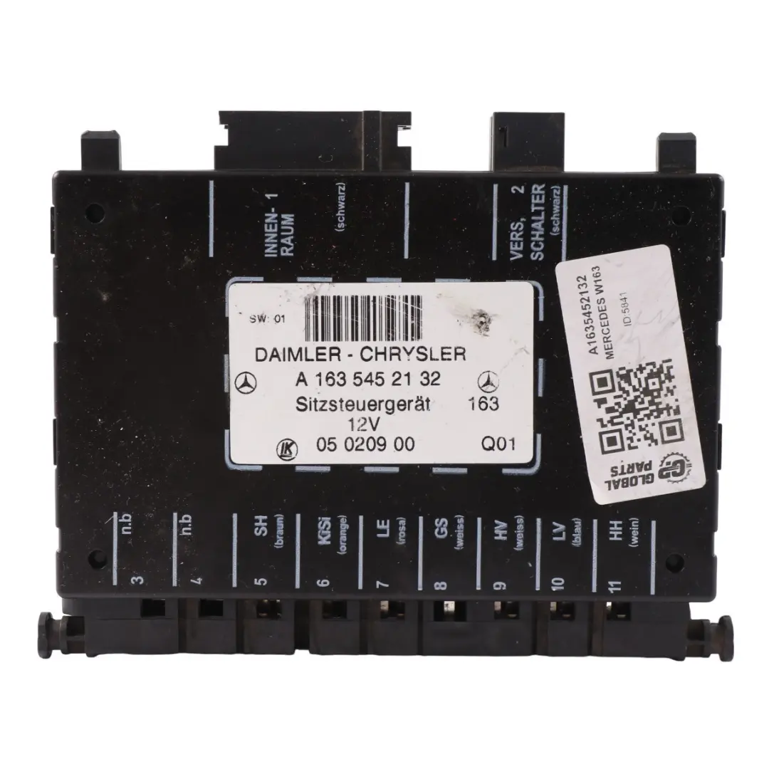 Modulo controllo sedile anteriore sinistro destro per Mercedes ML W163 con numero di parte A1635452132 Mercedes ML W163 Modulo controllo sedile anteriore sinistro destro - SKU A1635452132 - Numero di parte A1635452132