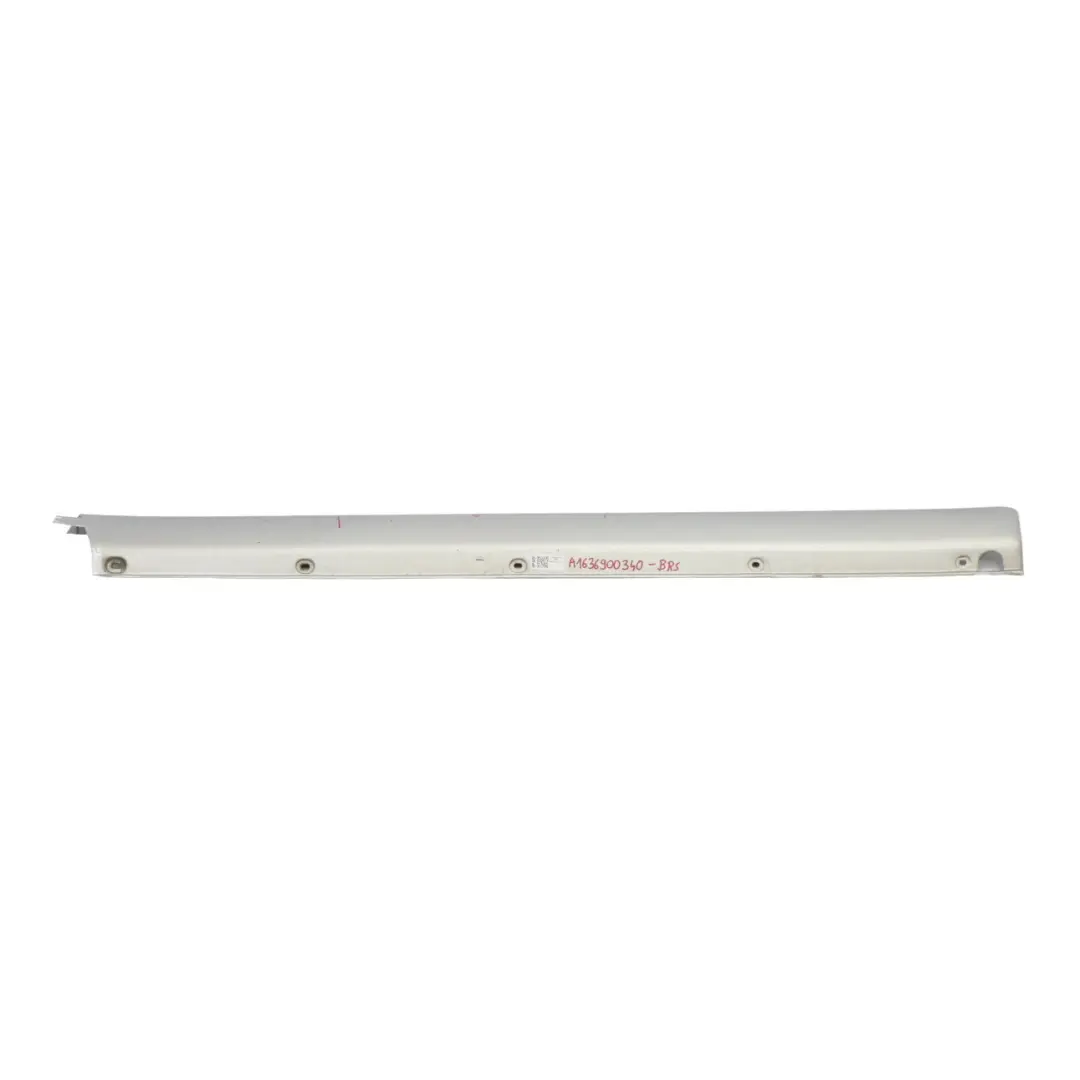 Door Sill Side Cover Skirt Left N/S Brilliant Silver - 744 to Mercedes ML W163 with Part number A1636900340 Mercedes ML W163 Door Sill Side Cover Skirt Left N/S Brilliant Silver - 744 - SKU A1636900340-BRS - Part number A1636900340