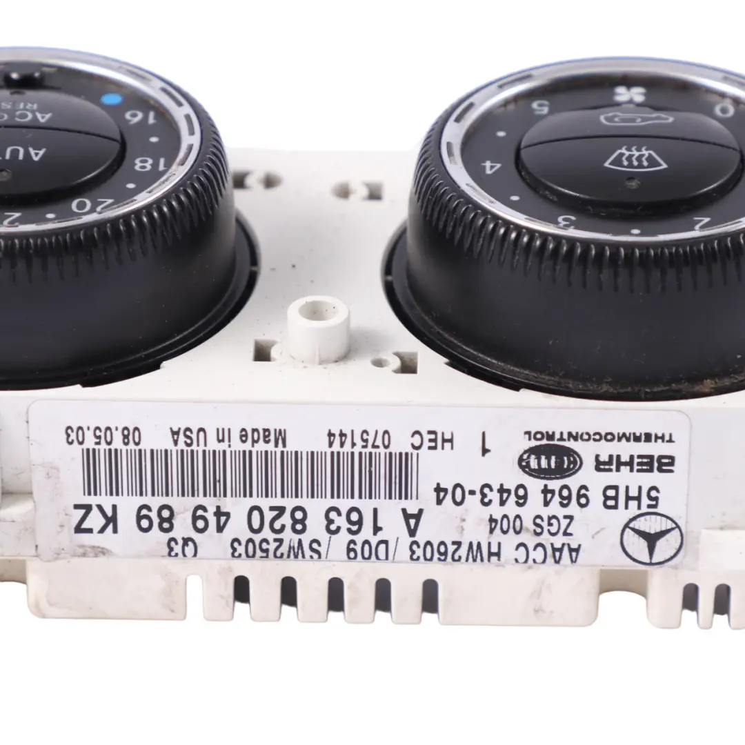 Mercedes W163 Chauffage Climatisation Panneau de Commutation - SKU A1638204989-1 - Numéro de pièce A1638204989