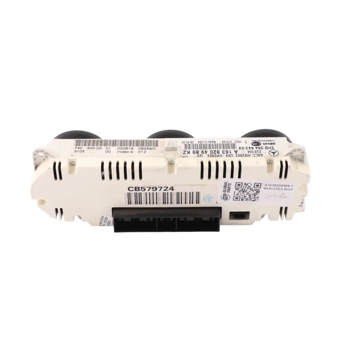 Mercedes W163 Heater Climate Control Unit Switch Panel - SKU A1638204989-1 - Part number A1638204989