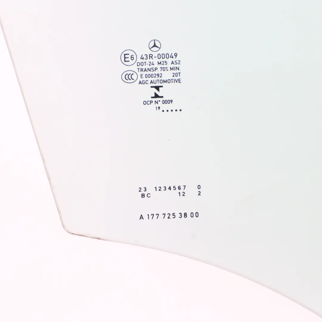 Side Window Front Right Door Glass Glazing AS2 to Mercedes W177 with Part number A1777259800 Mercedes W177 Side Window Front Right Door Glass Glazing AS2 - SKU A1777259800 - Part number A1777259800