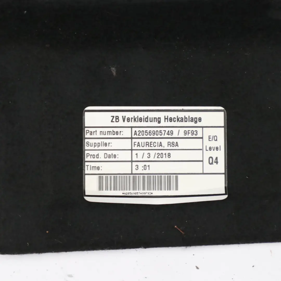 Mercedes W205 Parcel Shelf Rear Window Trim Panel Cover Black A2056901500 - SKU A2056906349-1 - Part number A2056906349