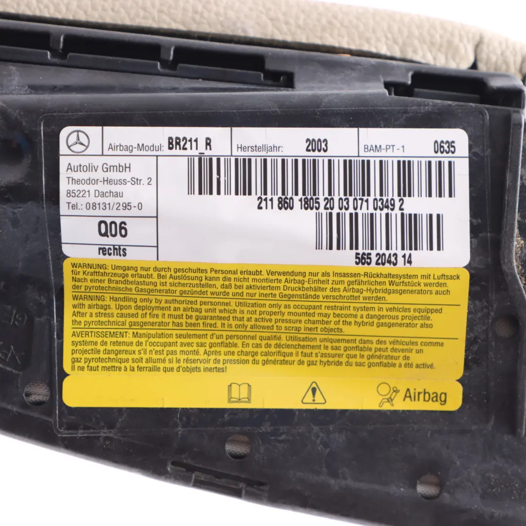 Mercedes C204 C207 Front Seat Right O/S Side Pelvis Air Module SRS Beige - SKU A2118601805 - Part number A2118601805