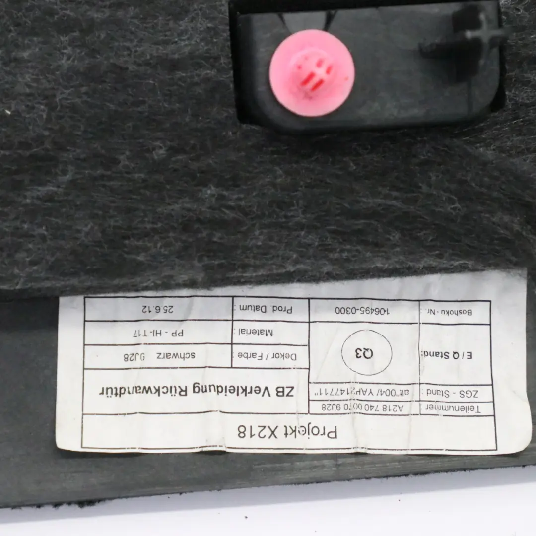 Mercedes CLS X218 Coperchio del bagagliaio Pannello interno Nero - SKU A2187400070-1 - Numero di parte A2187400070