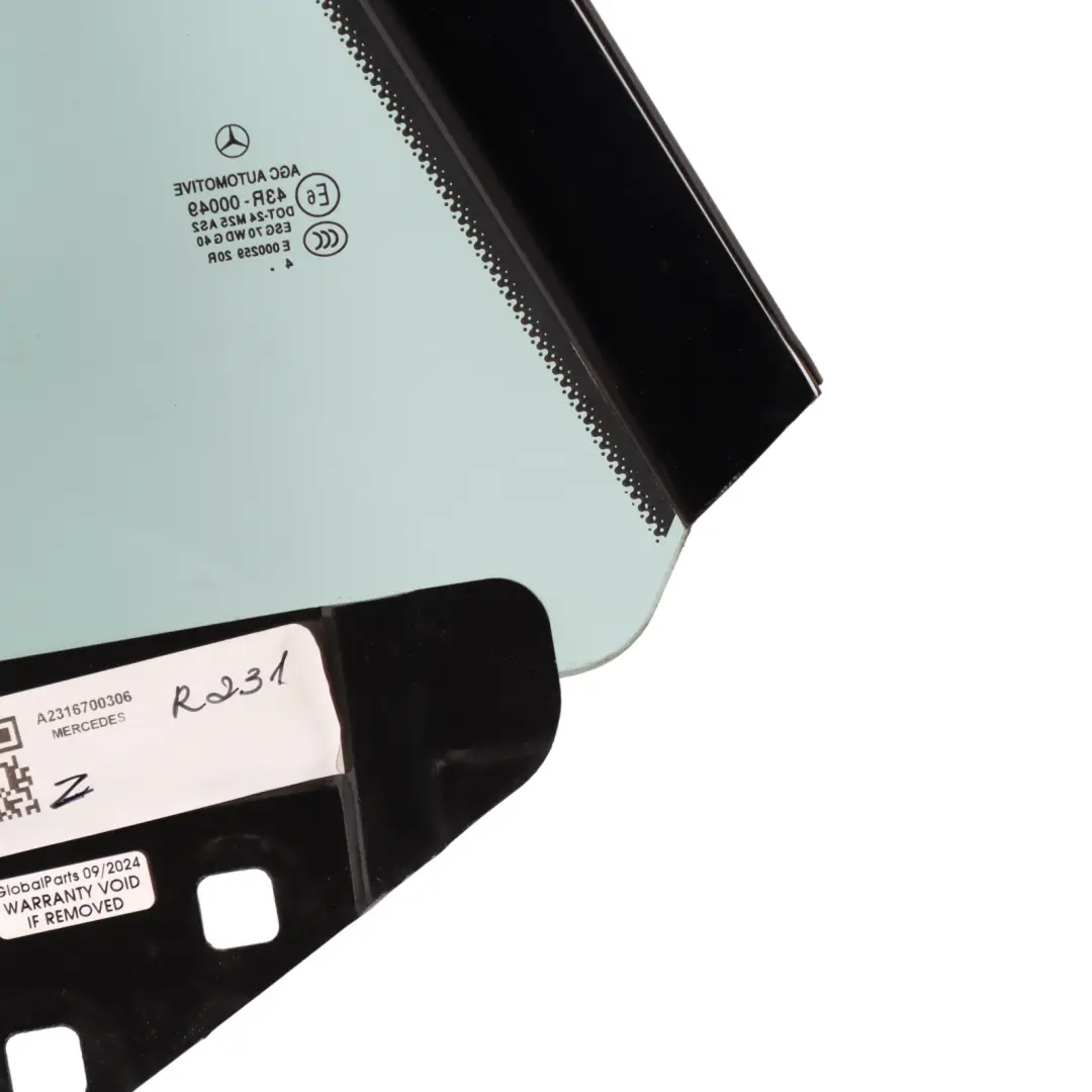 Side Glass Window Rear Left N/S AS2 to Mercedes SL R231 Roadster with Part number A2316700306 Mercedes SL R231 Roadster Side Glass Window Rear Left N/S AS2 - SKU A2316700306 - Part number A2316700306