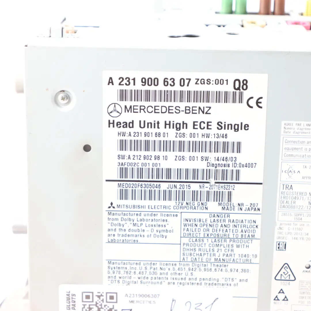 Navigation CD Player Radio Stereo Sat Nav Head Unit to Mercedes SL R231 with Part number A2319006307 Mercedes SL R231 Navigation CD Player Radio Stereo Sat Nav Head Unit - SKU A2319006307 - Part number A2319006307