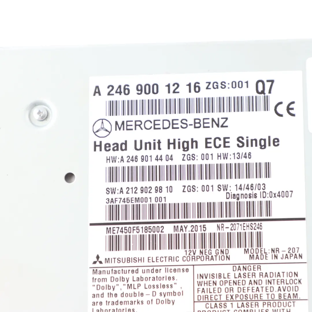 Control Unit CD Player Radio Audio System to Mercedes C117 W176 W246 with Part number A2469001216 Mercedes C117 W176 W246 Control Unit CD Player Radio Audio System - SKU A2469001216 - Part number A2469001216