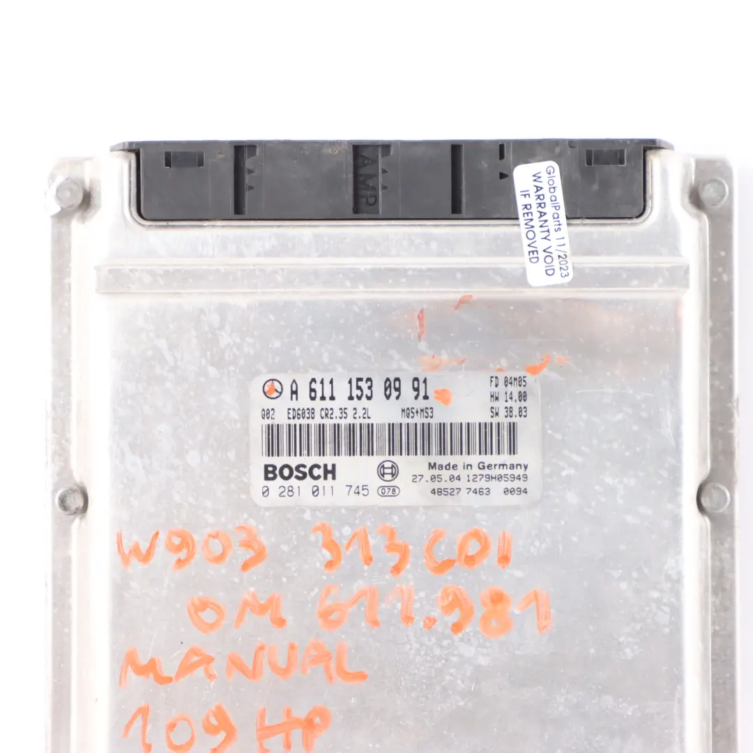 W901 Engine Control Unit Module ECU OM611 Diesel to Mercedes Sprinter with Part number A6111530991 Mercedes Sprinter W901 Engine Control Unit Module ECU OM611 Diesel - SKU A6111530991 - Part number A6111530991