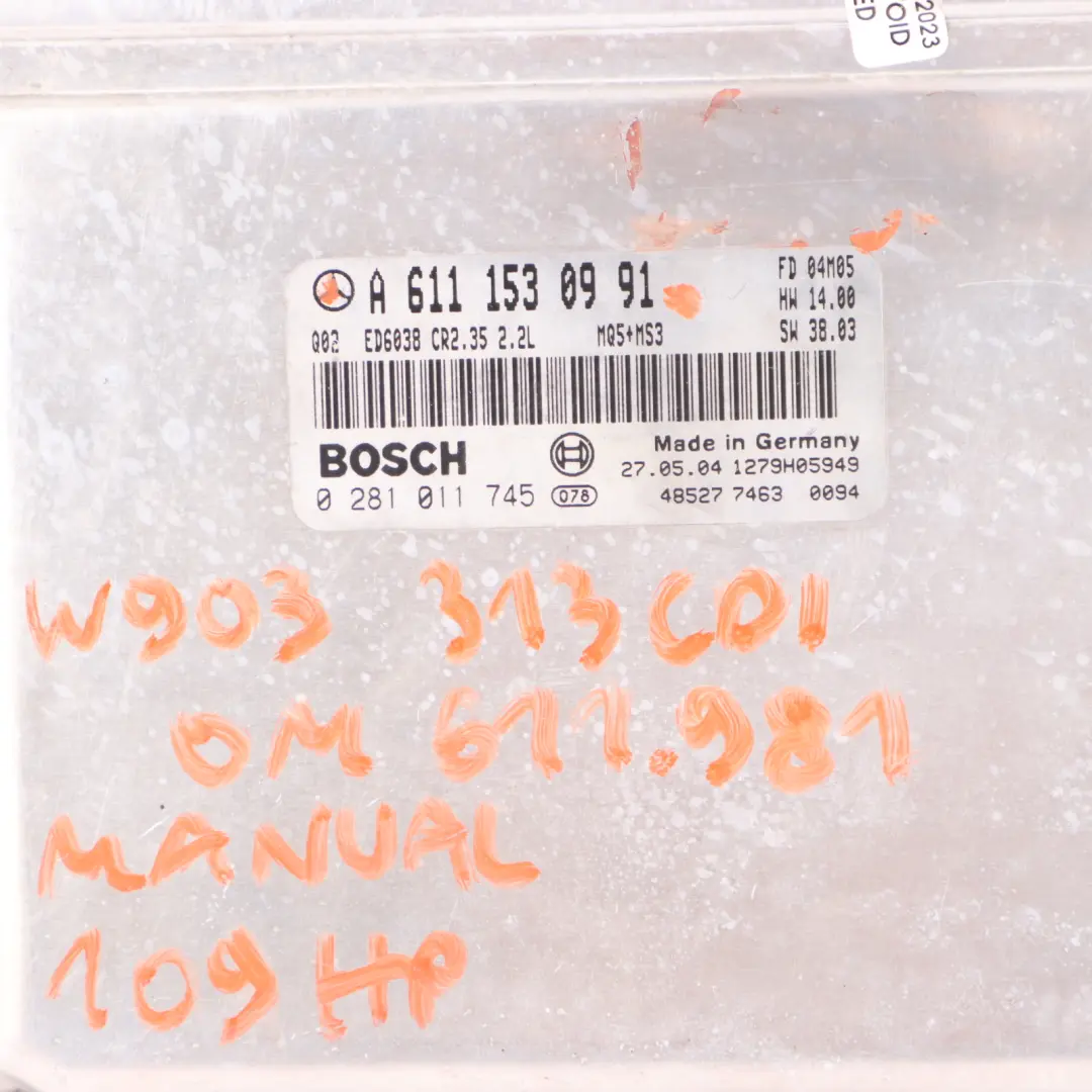 W901 Engine Control Unit Module ECU OM611 Diesel to Mercedes Sprinter with Part number A6111530991 Mercedes Sprinter W901 Engine Control Unit Module ECU OM611 Diesel - SKU A6111530991 - Part number A6111530991