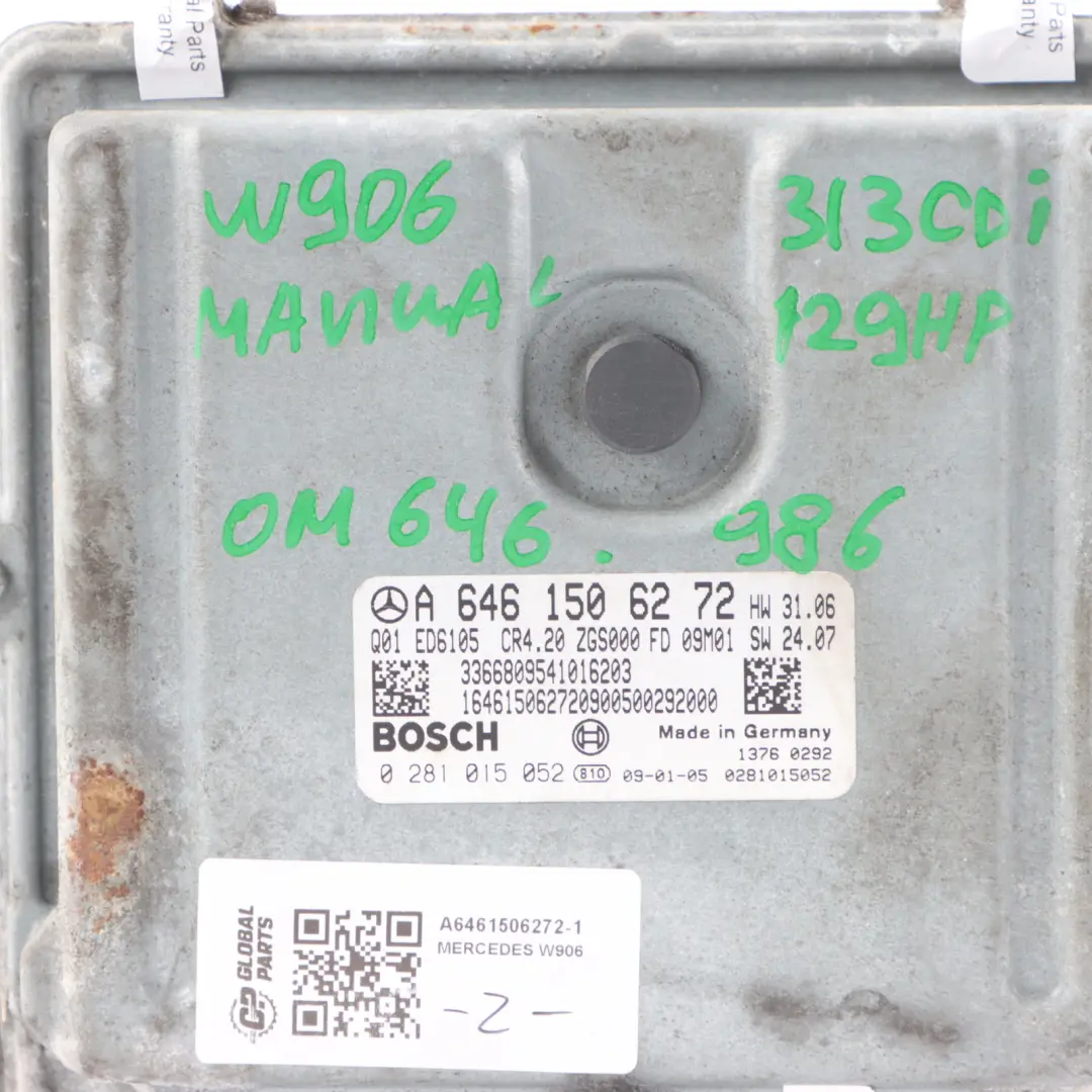 Mercedes W906 313 CDI OM646.986 129HP Engine Unit ECU Kit Keys - SKU A6461506272-1 - Part number A6461506272