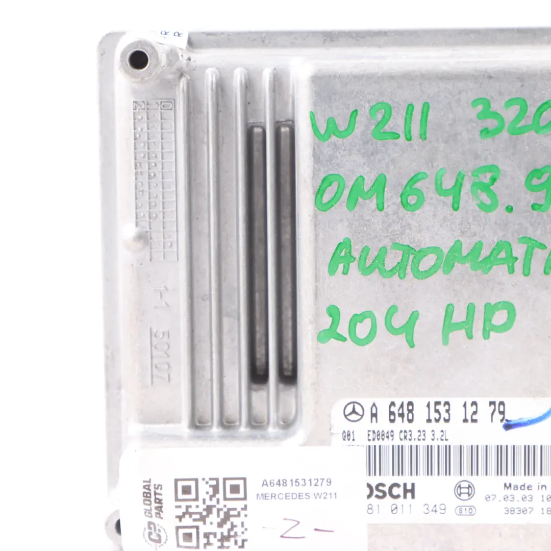 648.961 204HP Engine Control Unit ECU to Mercedes W211 S320 CDI with Part number A6481531279 Mercedes W211 S320 CDI 648.961 204HP Engine Control Unit ECU - SKU A6481531279 - Part number A6481531279