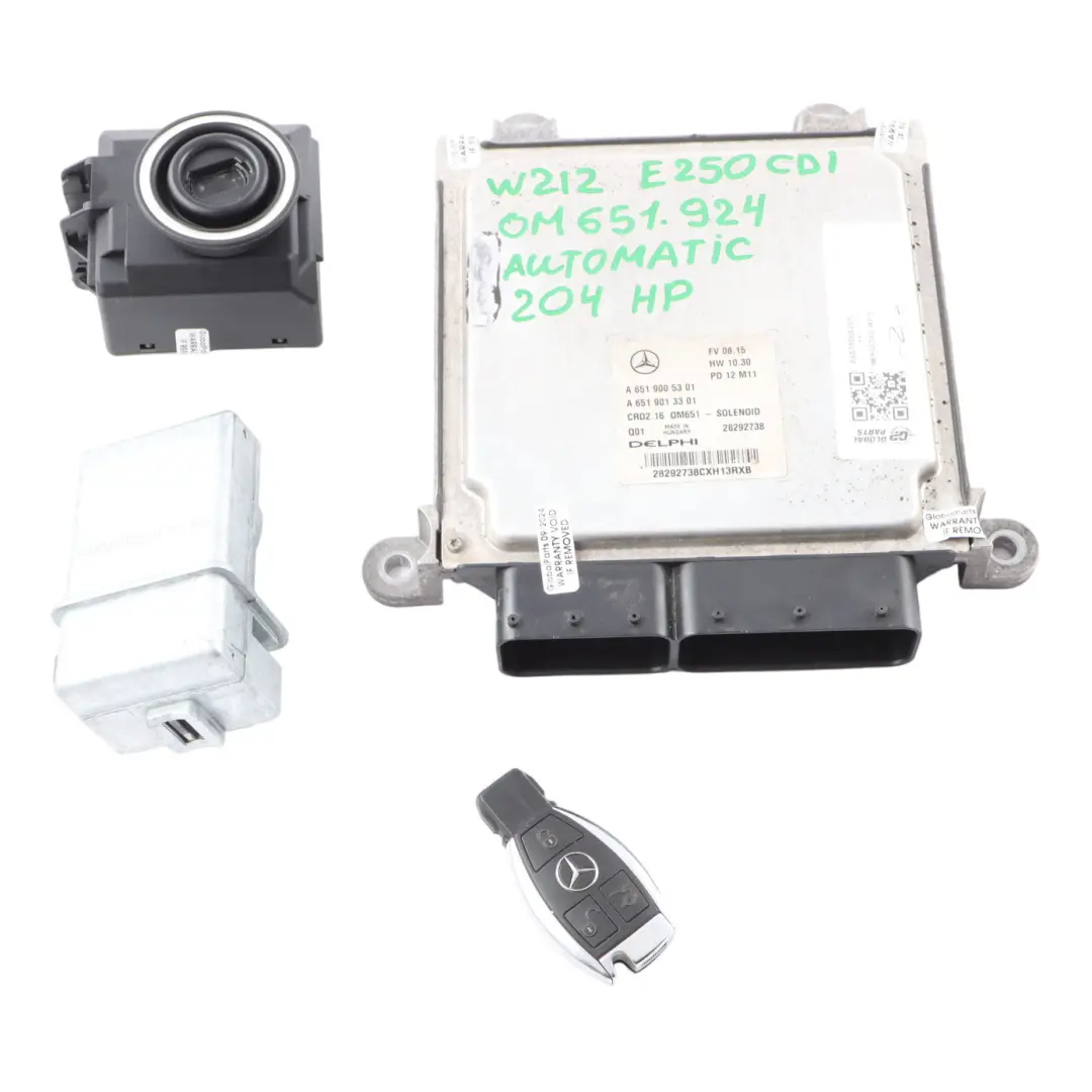 E250CDI 204HP OM651.924 Engine ECU Kit Key Automatic to Mercedes W212 with Part number A6519005301 Mercedes W212 E250CDI 204HP OM651.924 Engine ECU Kit Key Automatic - SKU A6519005301-11 - Part number A6519005301