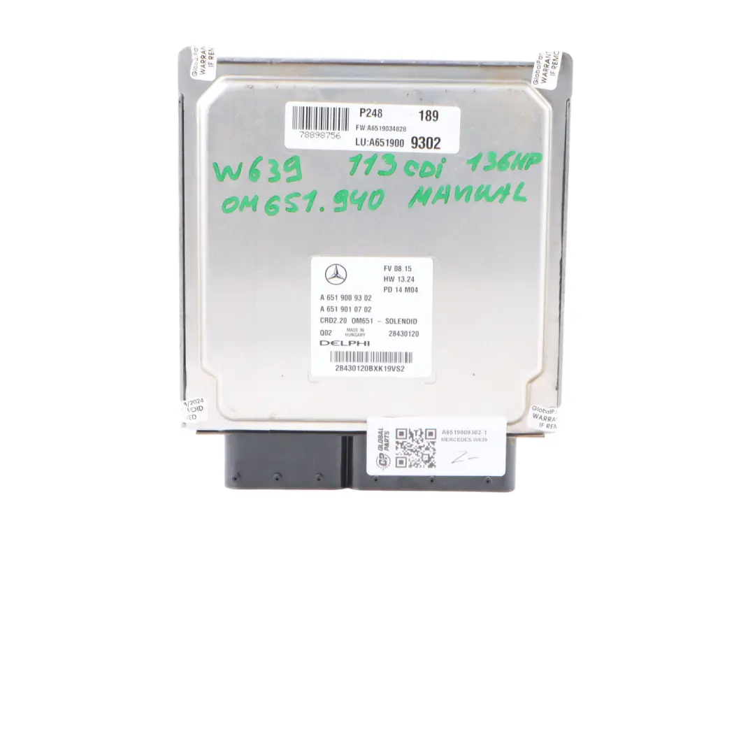 OM651.940 136HP Engine Unit Module ECU Kit Key Lock to Mercedes W639 with Part number A6519009302 Mercedes W639 OM651.940 136HP Engine Unit Module ECU Kit Key Lock - SKU A6519009302-1 - Part number A6519009302