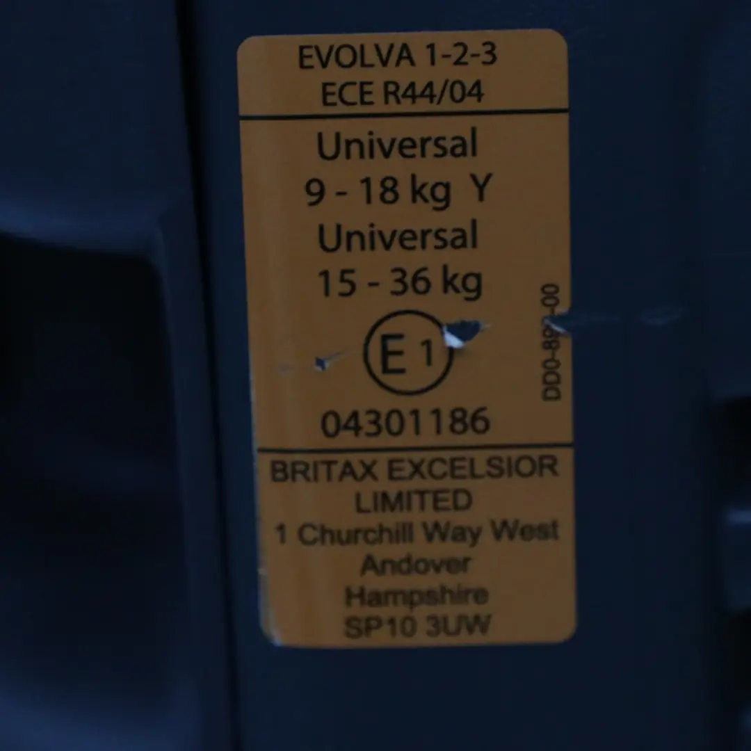  Genuine 123 Isofix Car Seat Group 1/2/3 9-36 kg Universal - SKU Britax Romer Evolva - Part number Britax Romer Evolva