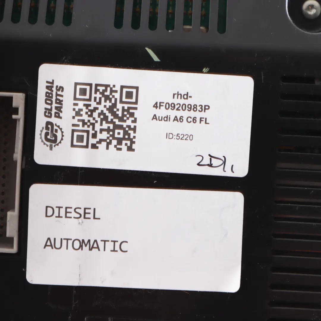 Instrument Cluster Speedo Clocks Automatic to Audi A6 C6 FL Diesel with Part number 4F0920983P Audi A6 C6 FL Diesel Instrument Cluster Speedo Clocks Automatic - SKU rhd-4F0920983P - Part number 4F0920983P