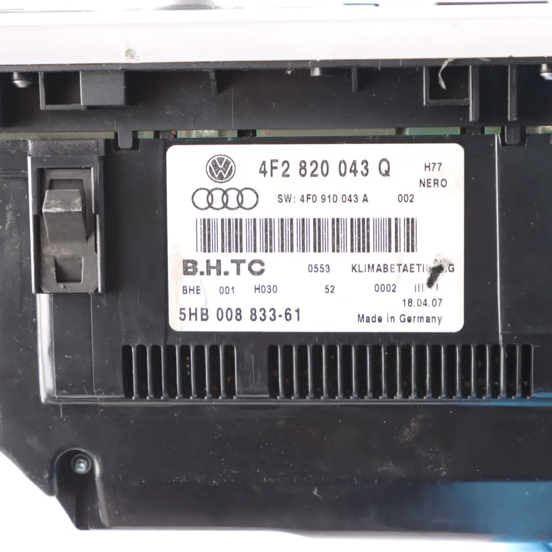 A/C Air Condition Heater Climate Control Switch Panel to Audi A6 C6 with Part number 4F2820043Q Audi A6 C6 A/C Air Condition Heater Climate Control Switch Panel - SKU rhd-4F2820043Q-1 - Part number 4F2820043Q