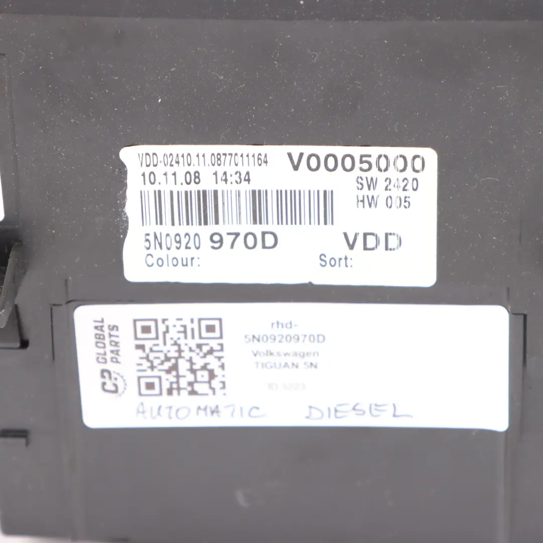 Instrument Cluster Speedo Clocks Automatic to Volkswagen Tiguan 5N Diesel with Part number 5N0920970D Volkswagen Tiguan 5N Diesel Instrument Cluster Speedo Clocks Automatic - SKU rhd-5N0920970D - Part number 5N0920970D