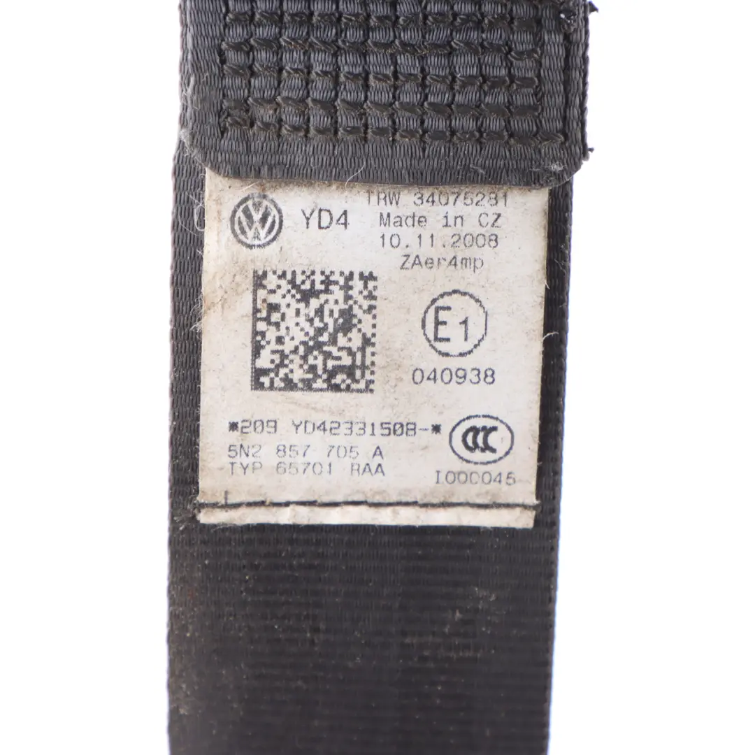 Volkswagen Tiguan 5N Seat Belt Front Left N/S Safety Belt Black - SKU rhd-5N2857705A - Part number 5N2857705A