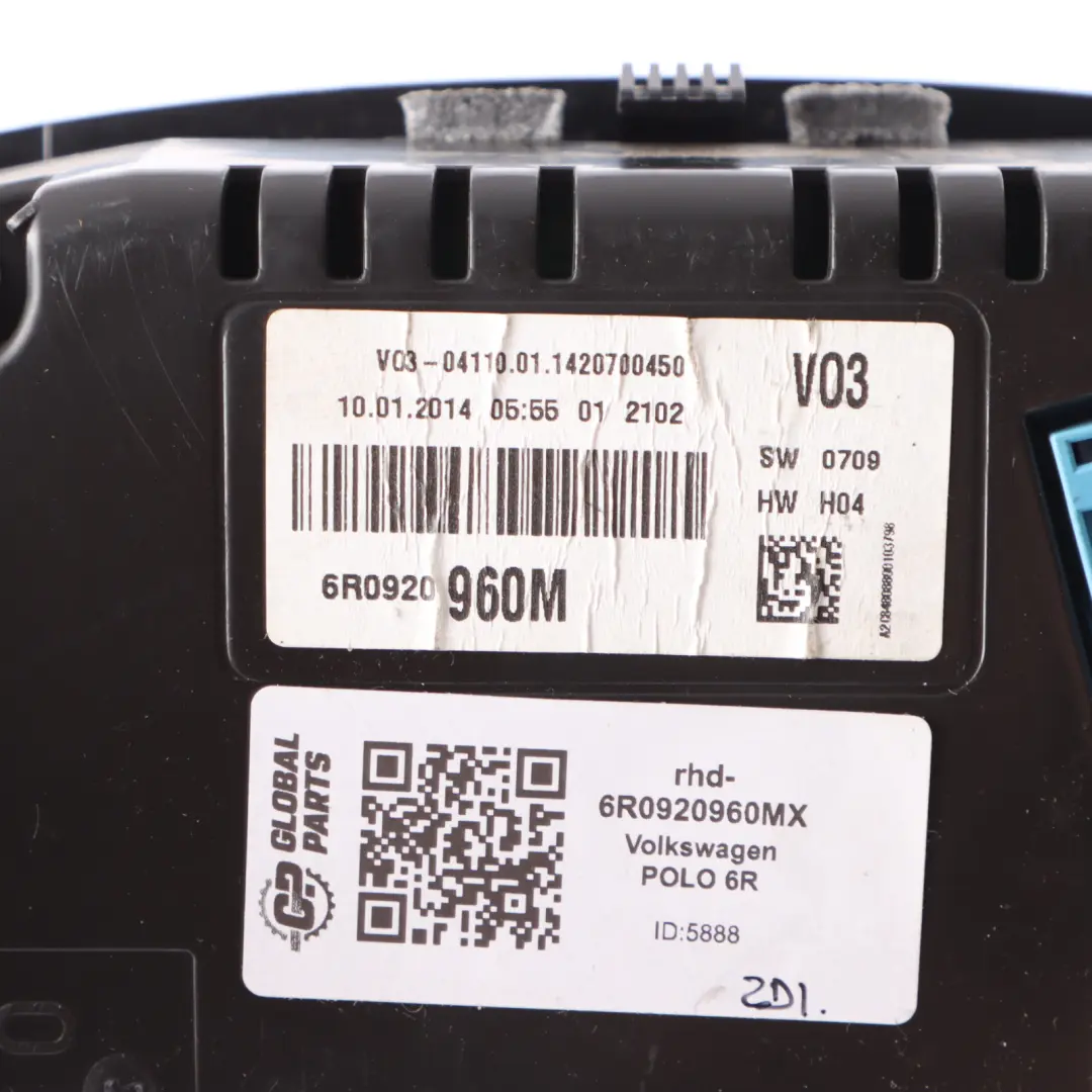 Instrument Cluster Speedo Clocks Petrol Manual 7E0920960C to Volkswagen VW Polo 6R with Part number 6R0920960MX Volkswagen VW Polo 6R Instrument Cluster Speedo Clocks Petrol Manual 7E0920960C - SKU rhd-6R0920960MX - Part number 6R0920960MX