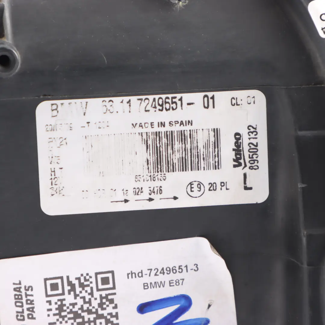 Front Left N/S Headlight Headlamp to BMW 1 Series E81 E87 LCI Passenger with Part number 7249651 BMW 1 Series E81 E87 LCI Passenger Front Left N/S Headlight Headlamp - SKU rhd-7249651-3 - Part number 7249651